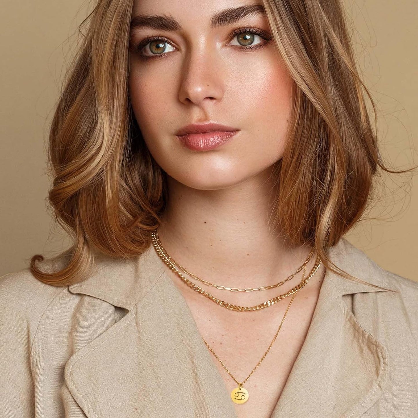 12pcs Golden Plated Flat Round Twelve Constellations Charms Stainless Steel Zodiac Sign Pendants with Jump Rings for DIY Necklace Bracelet Jewelry Making Supplies