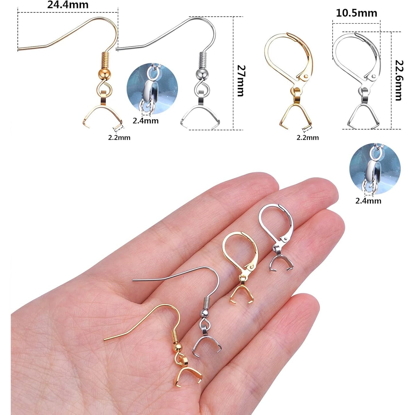 40pcs Stainless Steel & Gold Earring Hooks: French Fishhook & Leverback Styles, Wire Ear with Pendant Clasp for Jewelry Making