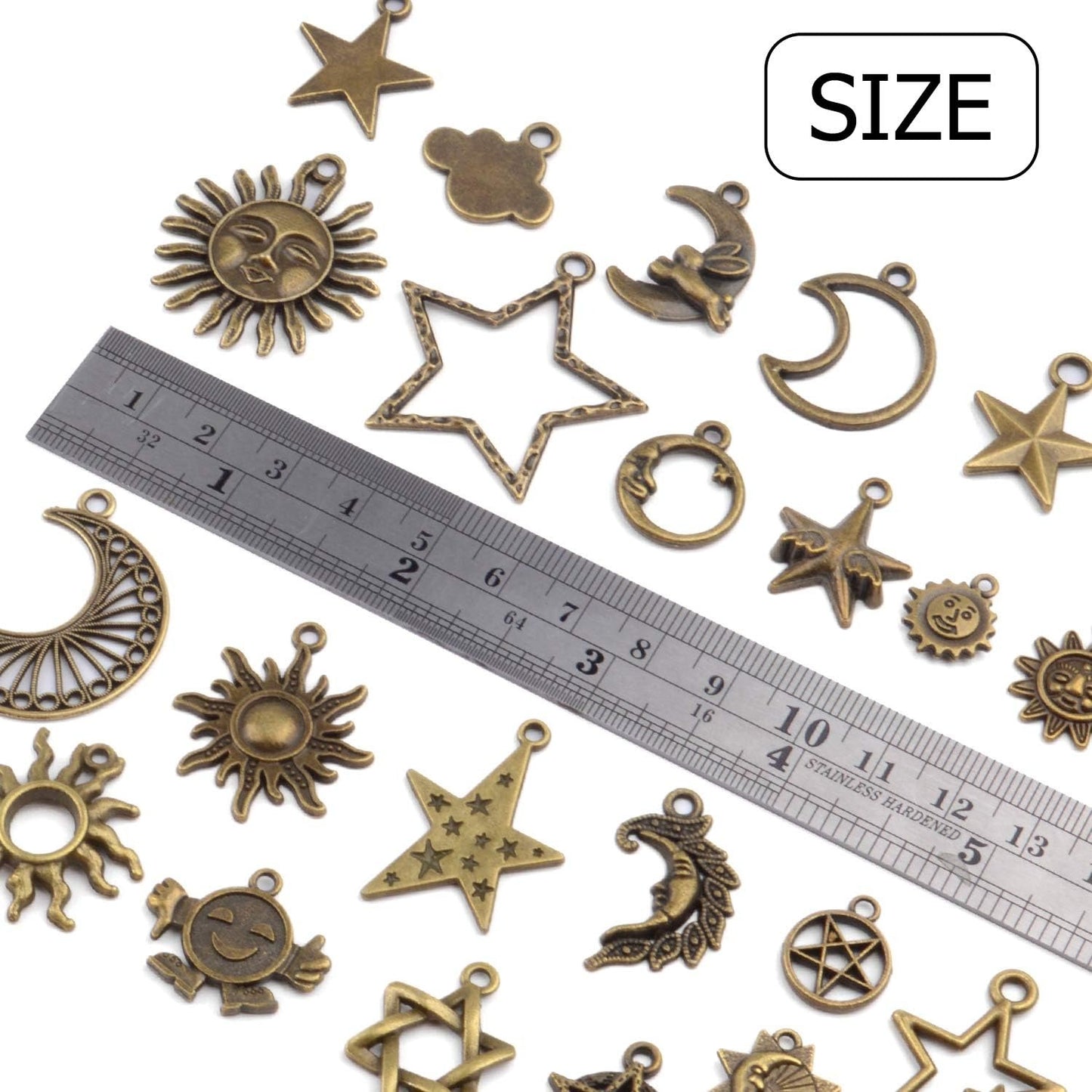 Celestial Charms,40pcs Craft Supplies Mixed Alloy Sun Moon Star Planet Pendants Accessories for DIY Necklace Bracelet Jewelry Making
