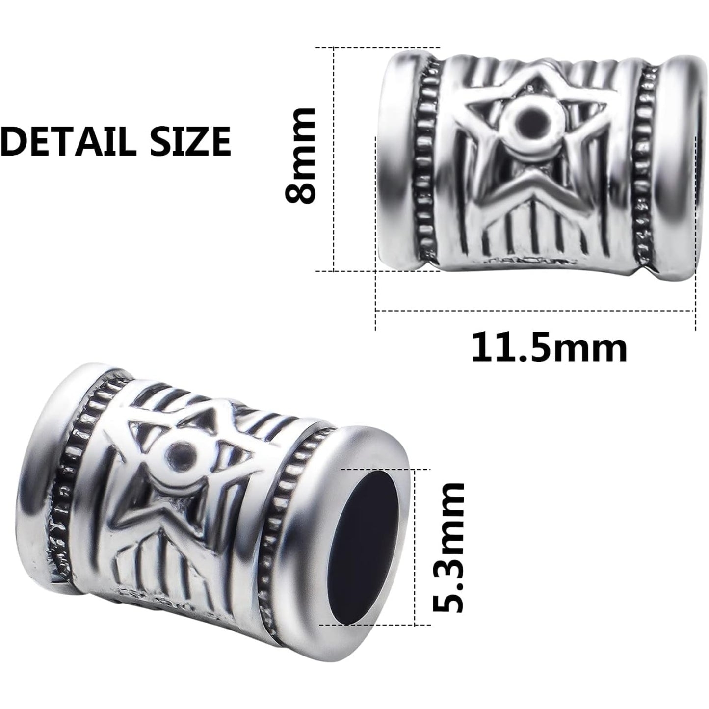 50pcs Antique Silver Large Hole Spacer Beads Alloy Tibetan Tube Bead Spacers Column Beads Loose Beads Charm Beads for DIY Jewelry Bracelet Crafts Making,Hole: 5.3mm
