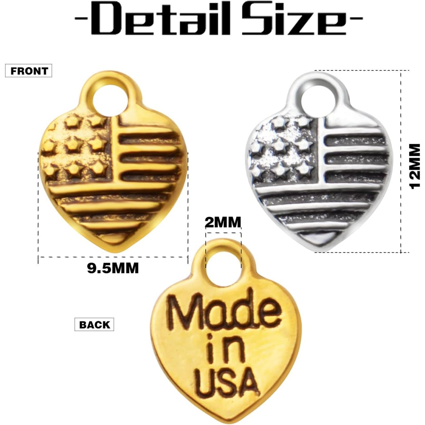 100pcs Heart Shaped Charms Alloy American Flag Charm Pendant Heart Flag Charms Pendants for Necklace Bracelet Jewelry Making DIY Crafting,Antique Gold and Antique Silver