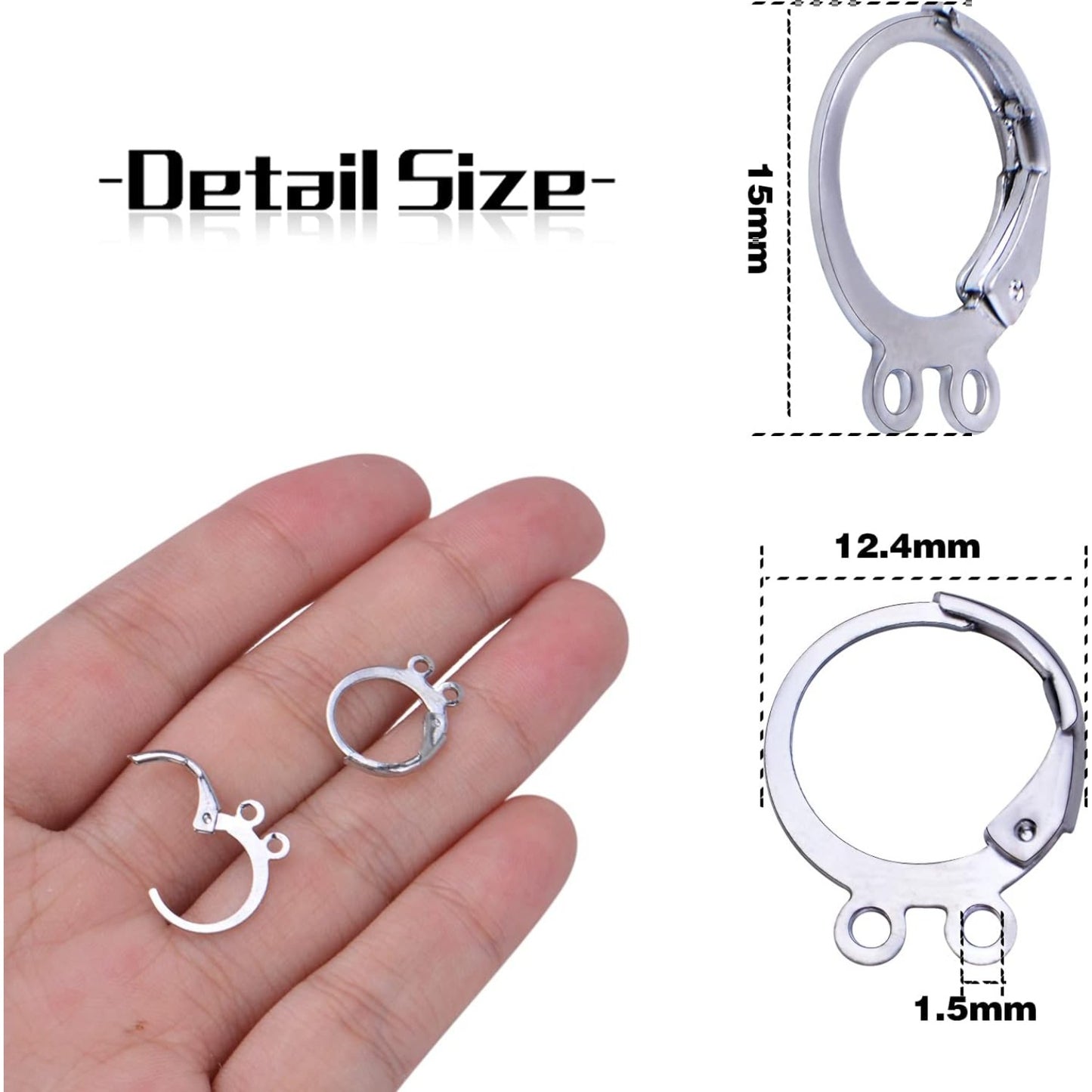 50pcs Hypoallergenic Round Earring Hooks Alloy Lever Back Earrings French Hook Dangle Ear Wire with Double Open Loops for DIY Earring Designs Jewelry Making, Silver