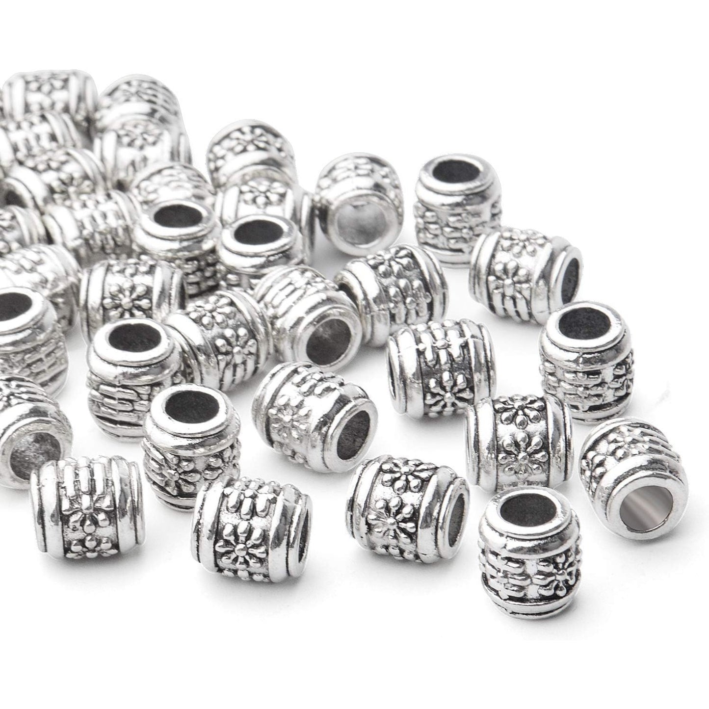 50pcs Antique Silver Large Hole Spacer Beads Alloy European Style Tube Bead Spacer Tibetan Beads Column Spacers Jewelry Spacer Charms for DIY Bracelet Jewelry Crafts Making, Hole: 5mm