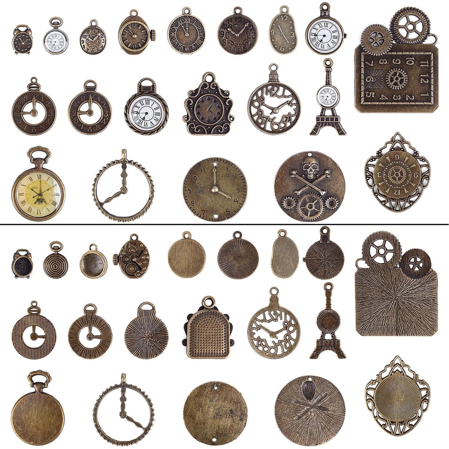 20pcs Mixed Antiqued Bronze Charms Clock Face Charm Pendant, DIY Crafts, Gears, Jewelry Making, Steampunk Pendants