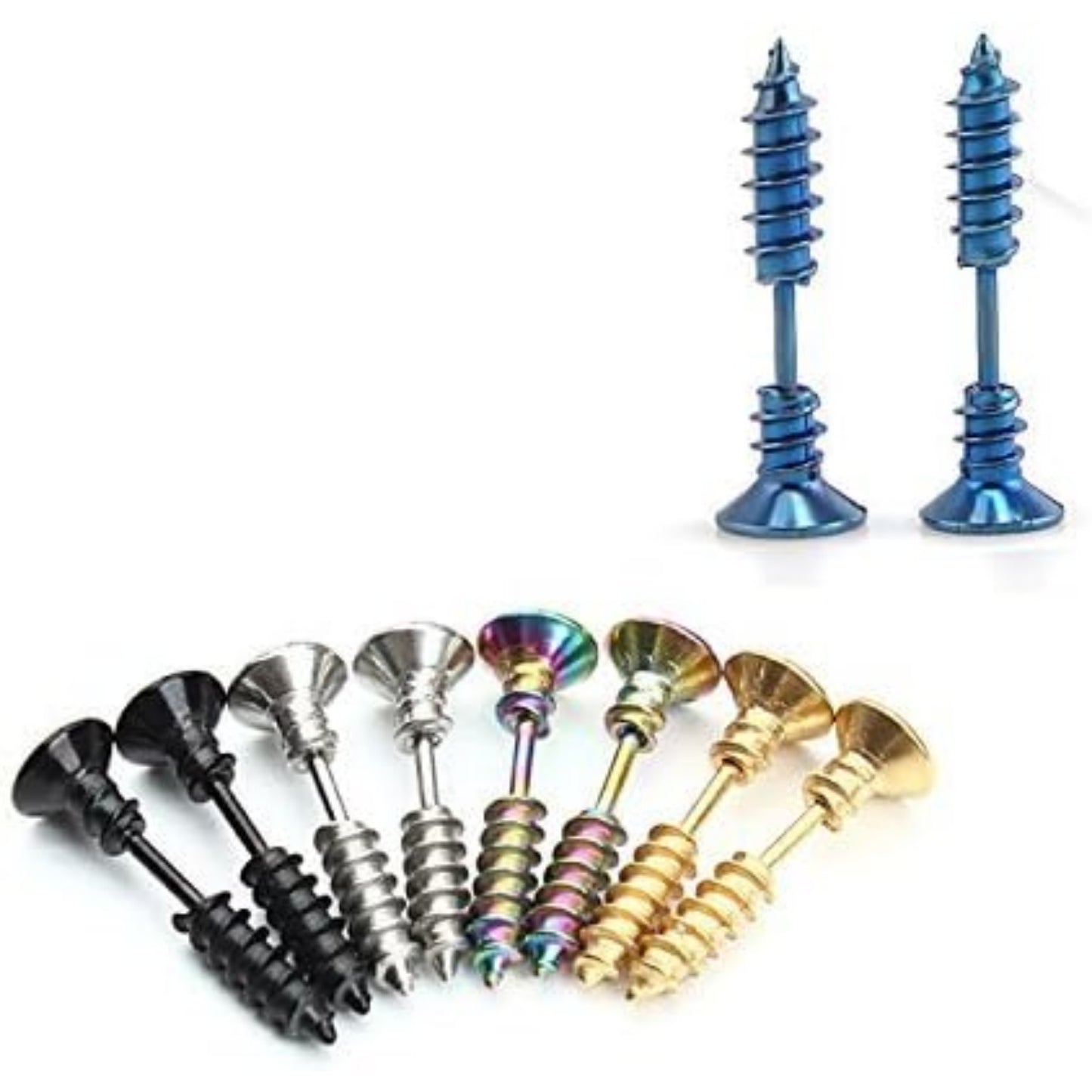 BronaGrand 5 Pairs Men Unisex Stainless Steel Piercing Cross Screws Hoop Earrings Ear Stud