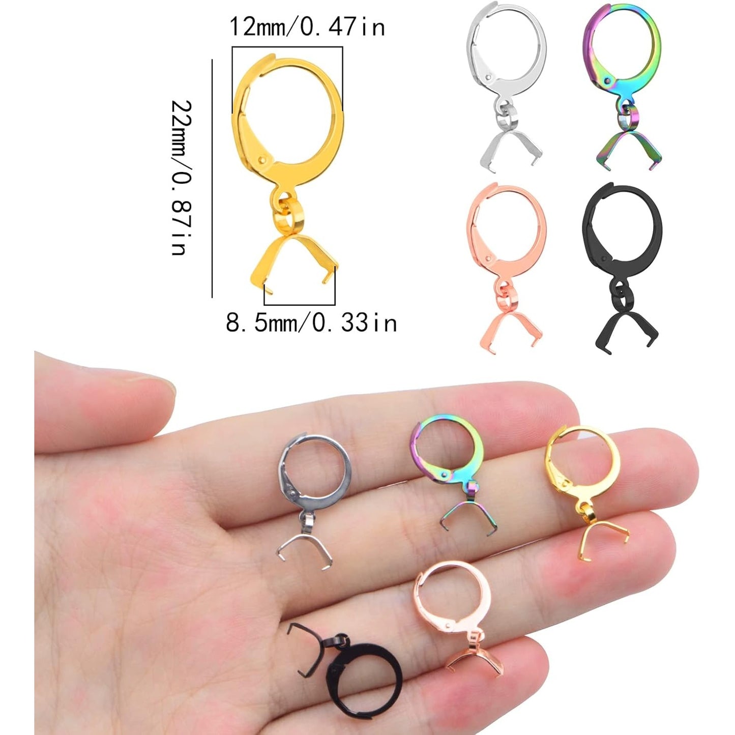20pcs Stainless Steel Round Earring Hooks Hypoallergenic Leverback Ear Wires Hooks with Pinch Bail Clasps Earring Components for DIY Dangle Jewelry Making Supplies, 5 Colors