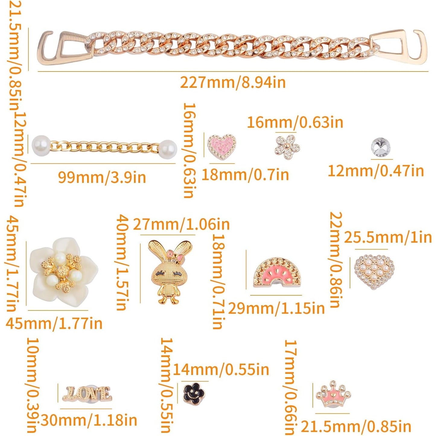 1 Set Mixed Bling Shoe Charms Flower Pearls Rabbit Buckle Shoes Decoration Accessories for Women and 1 Pair of Shoe Chains for Clogs Sandals Slippers Bags Belts Christmas Gifts