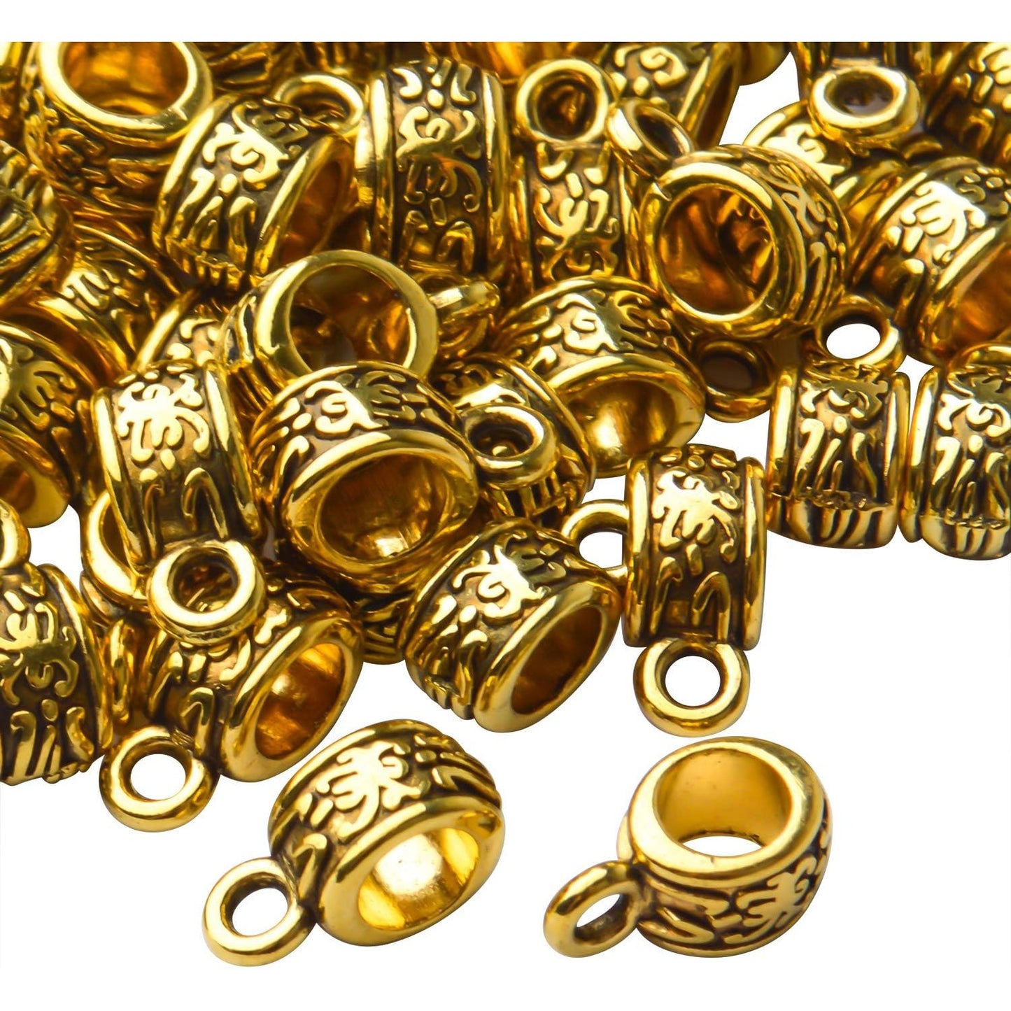 100pcs Antique Gold Tibetan Pattern Bail Tube Beads for European Charm Bracelet DIY Jewelry Making