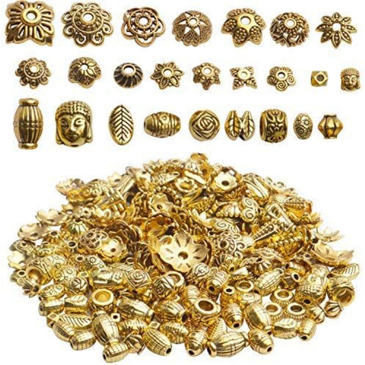 Bead Caps,100g(150~250 pcs) Alloy Golden Spacer Bead Hollow Flower Bead Caps for Jewelry Making Bracelet Necklace Earrings