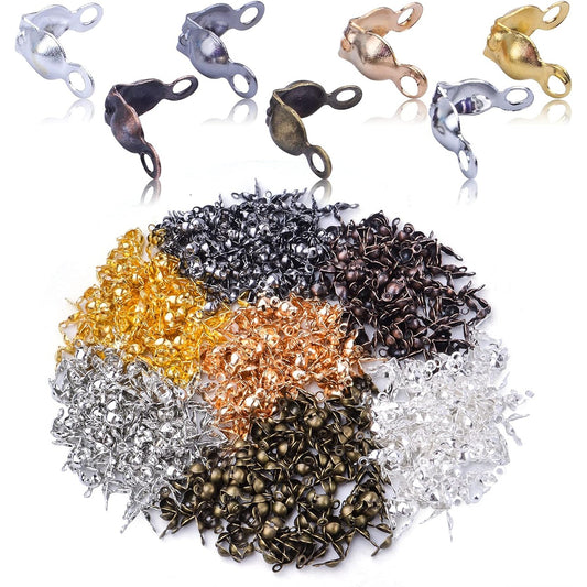 700pcs Metal Open Bead Tips Knot Covers Bead Tip Cord Ends Clamshell Bead Tips Knot Covers Terminators Wire Crimp End Caps for DIY Jewelry Making,7 Colors