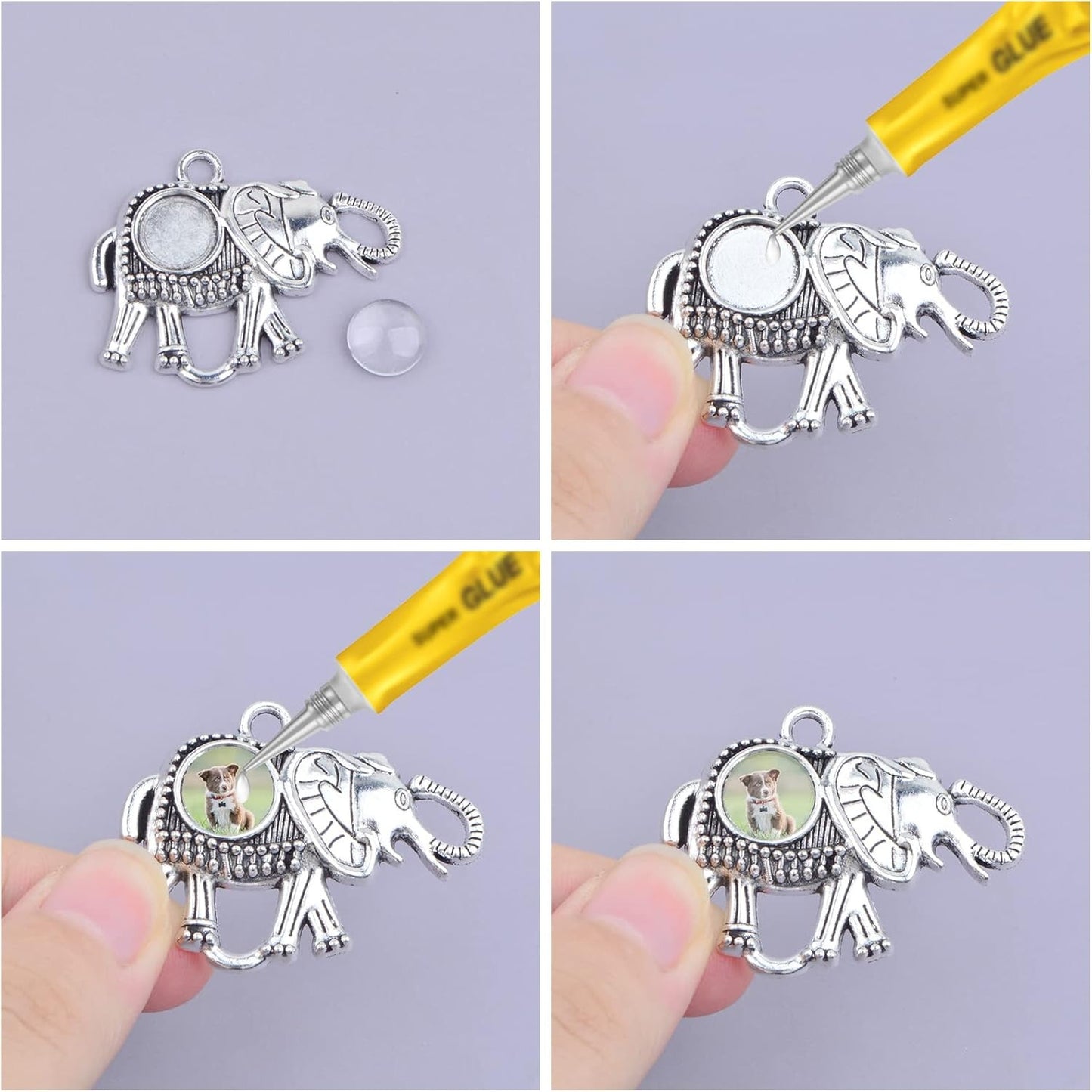 10pcs Antique Silver Elephant Pendant Trays Alloy Elephant Charms Blank Bezel with 10pcs Clear Glass Cabochons Dome Tiles Memorial Photo Charms for Cameo Pendants Jewelry Making Decor