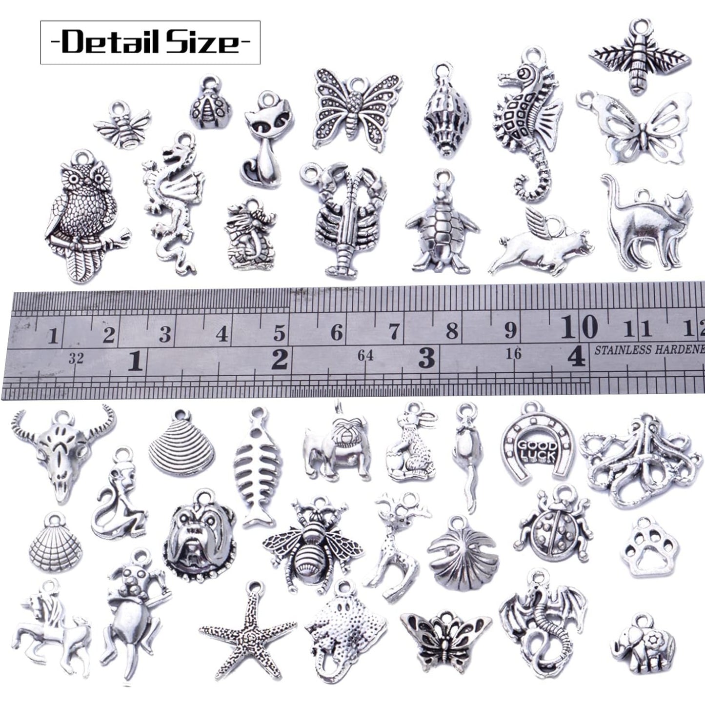 50pcs Antique Silver Animal Charms Alloy Dragon Monkey Fish Turtle Octopus Insect Charm Pendants Craft Supplies for Jewelry DIY Earrings Necklace Bracelet Making Accessories