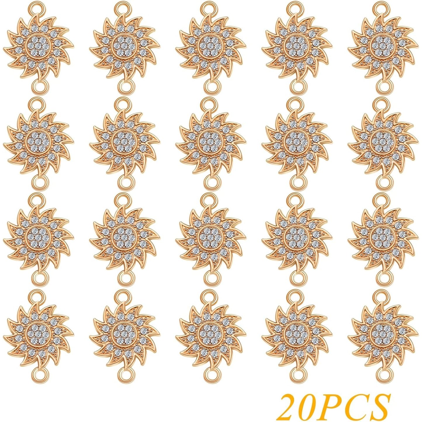 20pcs Flower Connector Charms with Shiny Rhinestone Alloy Flower Shape Pendants Double Loops Links for DIY Dangle Earrings Bracelets Jewelry Making Findings