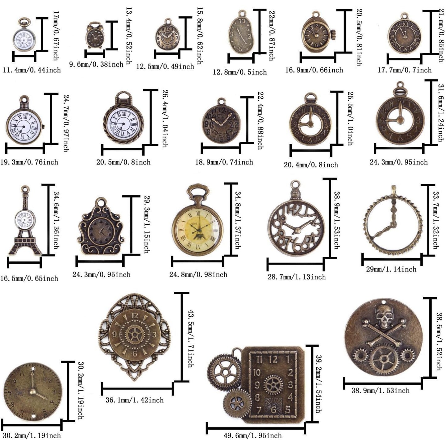 20pcs Mixed Antiqued Bronze Charms Clock Face Charm Pendant, DIY Crafts, Gears, Jewelry Making, Steampunk Pendants