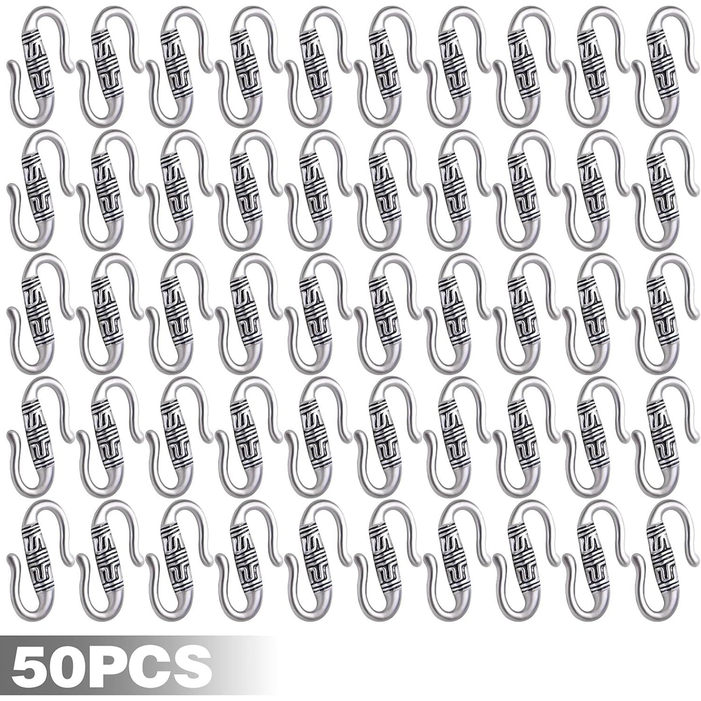 50 Pieces S Hook Ring Toggle Clasps Tibetan Necklace End Clasps Alloy Connectors Accessories for Bracelet Crafts Jewelry Making, Antique Golden