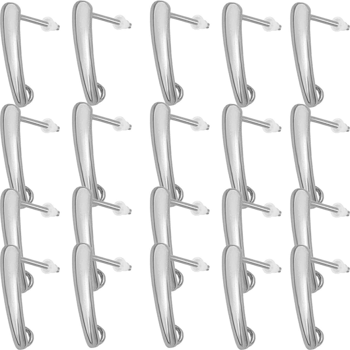 20pcs Stainless Steel Stud Earrings Rectangle Bar Pierced Ear Stud Earrings Components with 20pcs Clear Safety Earring Backs for Jewelry Making, 15x10mm, Hole: 2.6mm