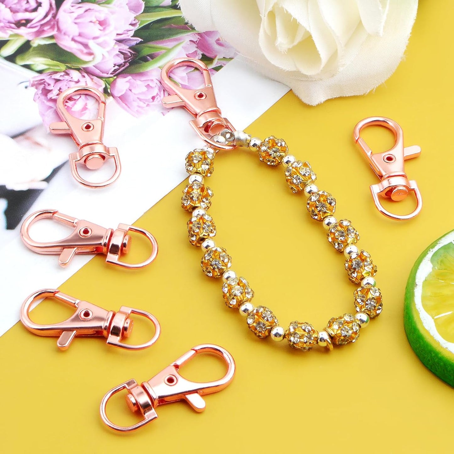 50pcs Swivel Lanyard Snap Hooks Lobster Claw Clasps Trigger Clips Hardware Accessories Jewelry Findings for DIY Keychain Handbag Purse Backpack Sewing Craft Projects, Rose Golden