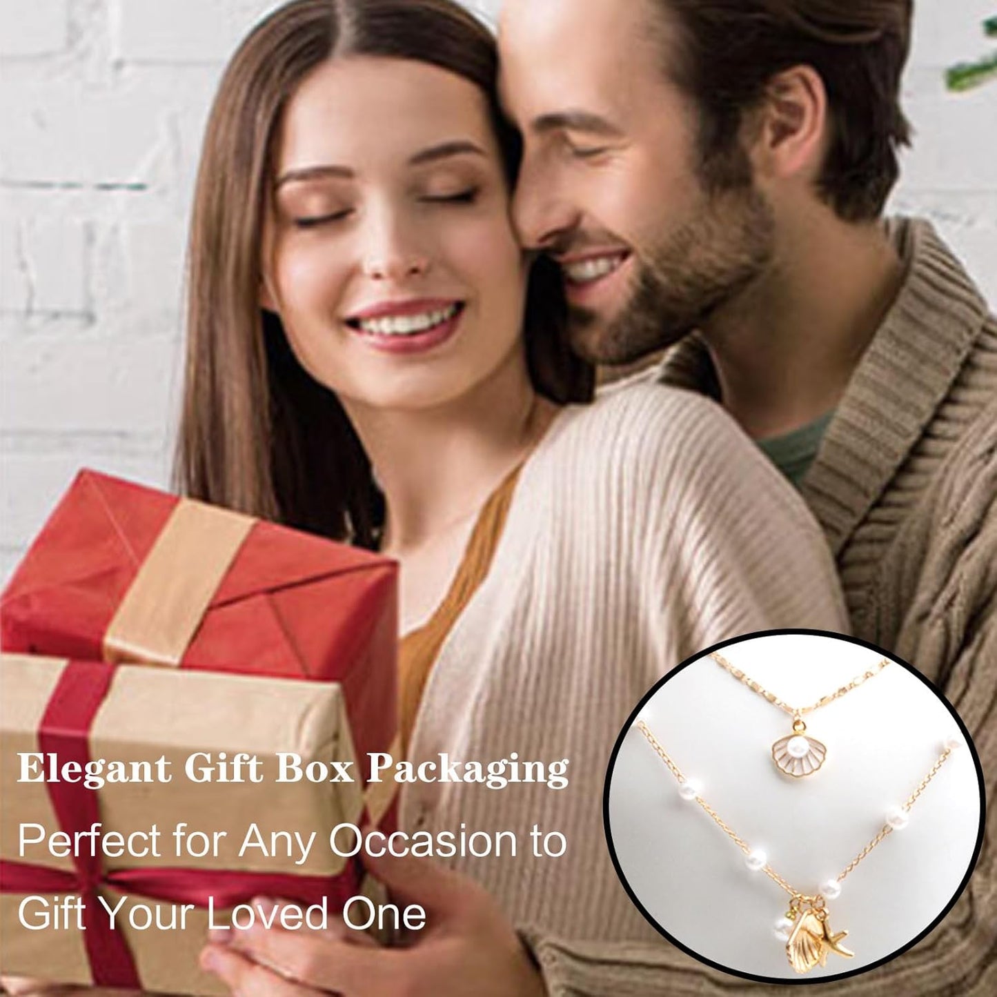 2pcs Bohemian Puka Shell Necklaces Layered Sequins Starfish Conch Seashell Pearl Beaded Choker Necklace Surfer Hawaii Jewelry Accessories for Women Summer Beach