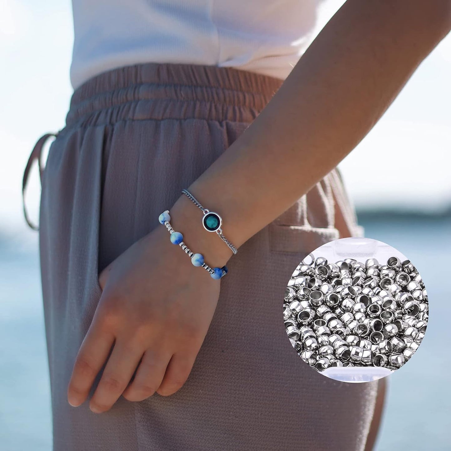 3mm Crimp Beads, 1000pcs Stainless Steel Round Bead Loose Spacer Stoppers Beads Covers with 1pcs Plastic Box for Jewelry Making Bracelets Necklace
