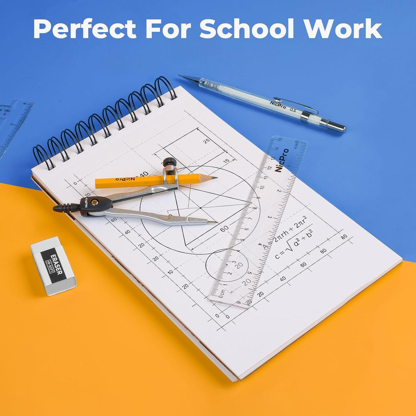 Aylifu 22 PCS Compass Geometry Tools with Case, Drafting Tools Geometry Set with Swing Arm Protractor, Rulers, Metal Compass, Square Set, Mechanical Pencil, Back to School Supplies for Students