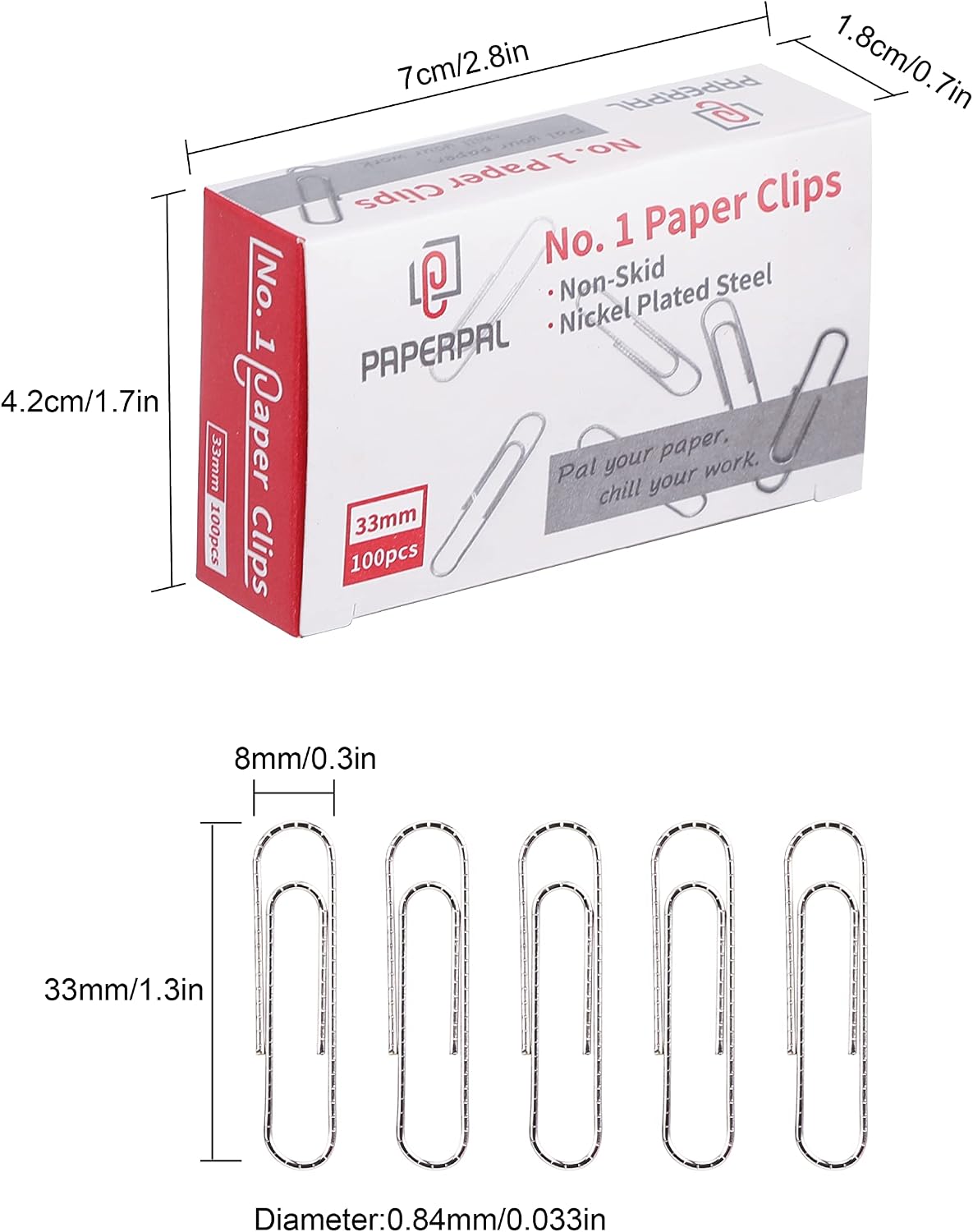 Aylifu Paperclips for Office School & Personal Use, #1 Nonskid Paper Clip (1-2/7"), 600 Medium Paper Clips (6 Boxes of 100 Each), Silver | Medium paper clips for office, school and personal use, conveniently packed in 6 boxes of 100 each.