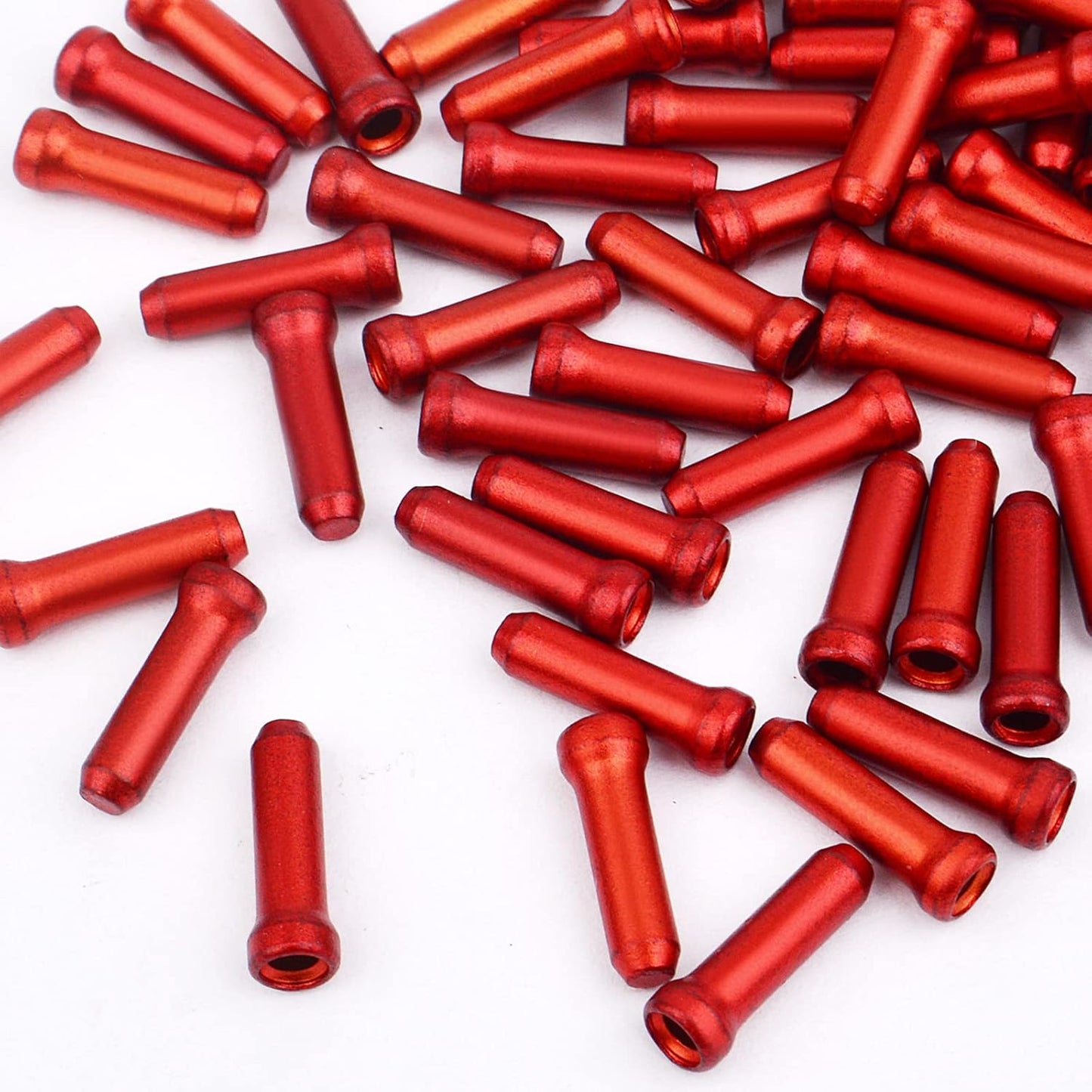 100pcs Aluminum Alloy Bike Cable End Caps, Red, 12mm, with Box for Road & Mountain Bikes