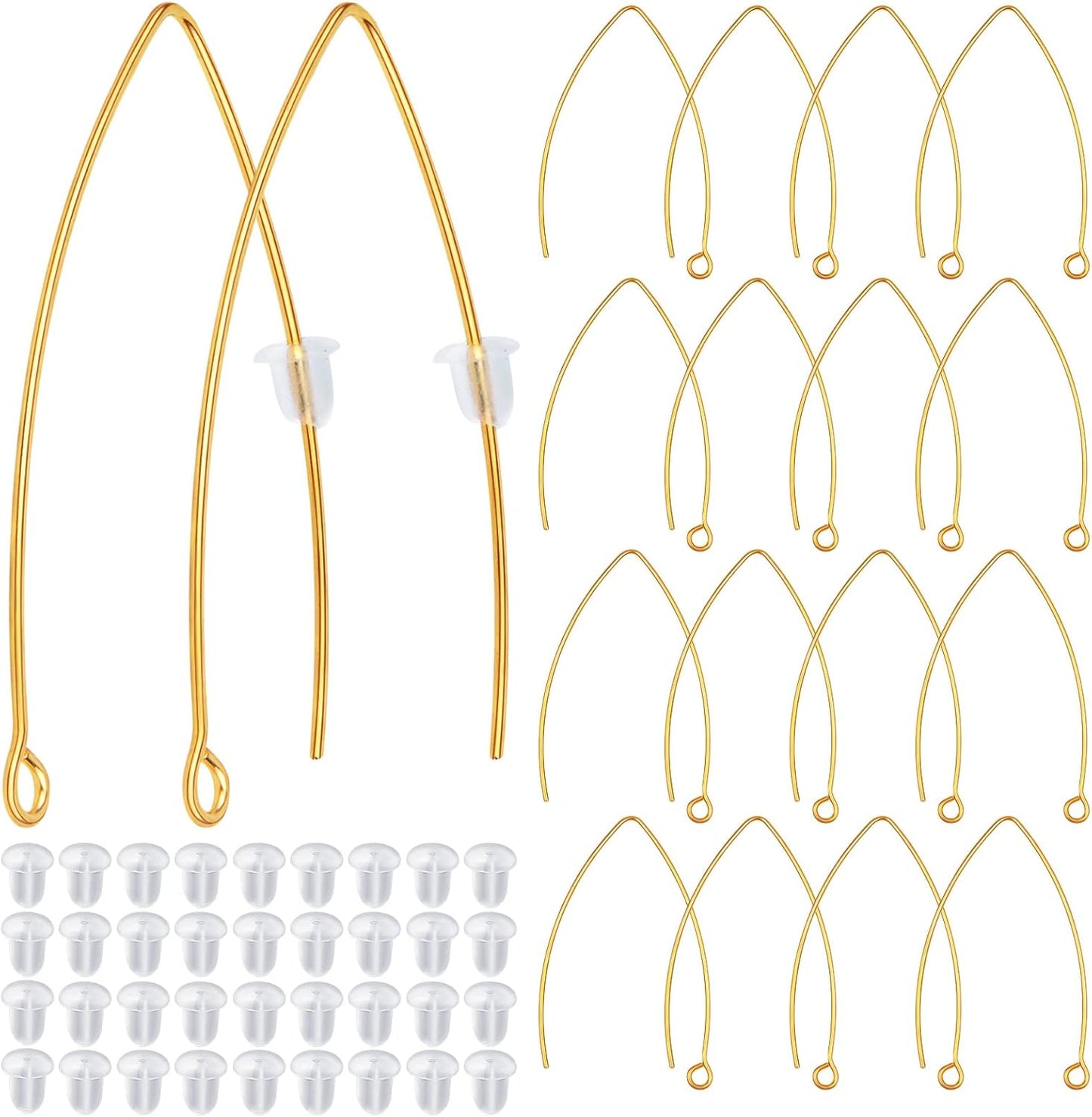 40pcs Stainless Steel Ear Wire V-Shaped Earring Hooks Hypoallergenic Earring Hooks Components and 40pcs Clear Ear Backs for DIY Dangle Earrings Jewelry Making, Silver