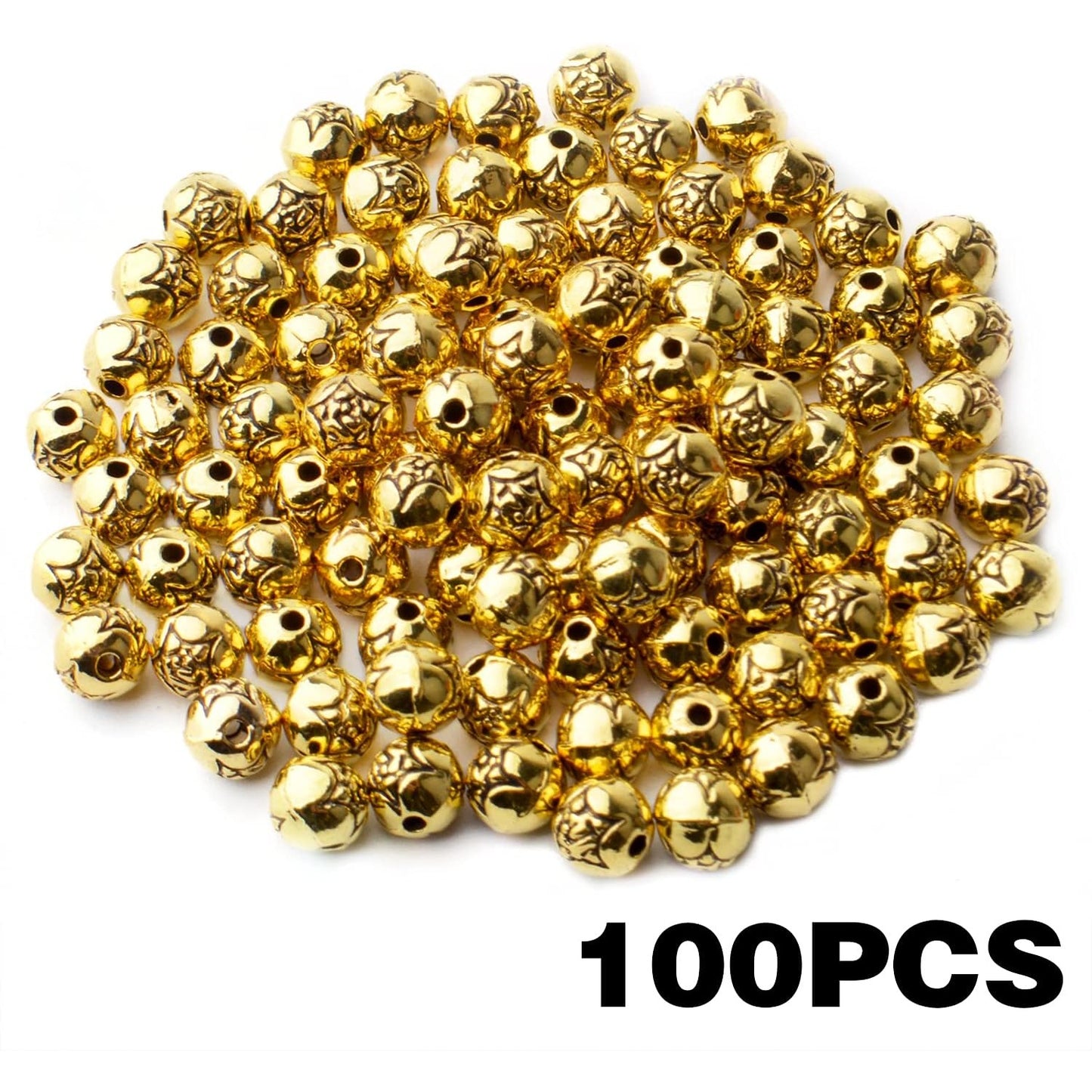 100pcs Antique Gold Round Ball Spacer Beads Alloy Tibetan Spacers Loose Beads Jewelry Round Beads for DIY Necklace Bracelet Crafts Making Supplies