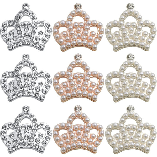 15pcs 3 Styles Flatback Rhinestone Pearl Crown Embellishments Mini Crown Charm Ornaments for Jewelry Making DIY Crafts Phone Back Shell Wedding Present Decor, 2 Colors