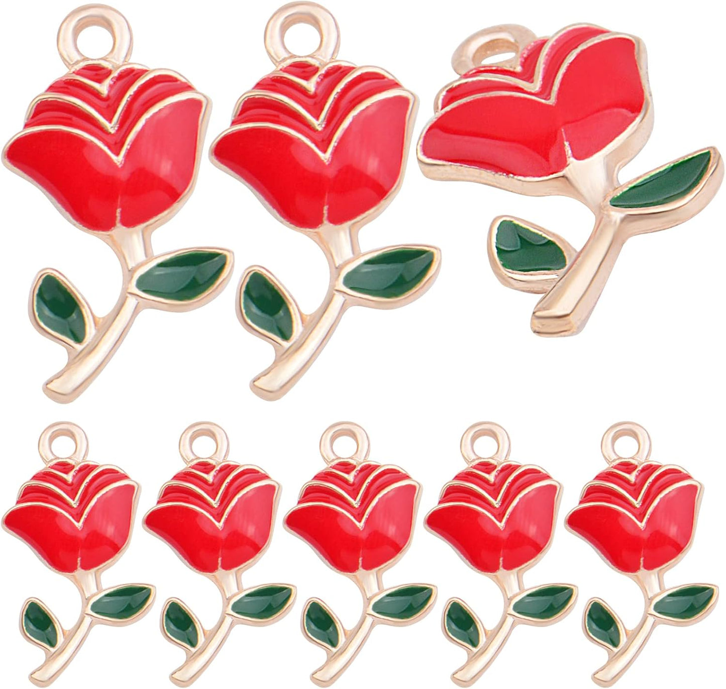 30pcs Enamel Rose Flower Charm Pendants Lovely Dangle Charms for Valentine's Day DIY Bracelet Necklace Earrings Jewelry Making, Red
