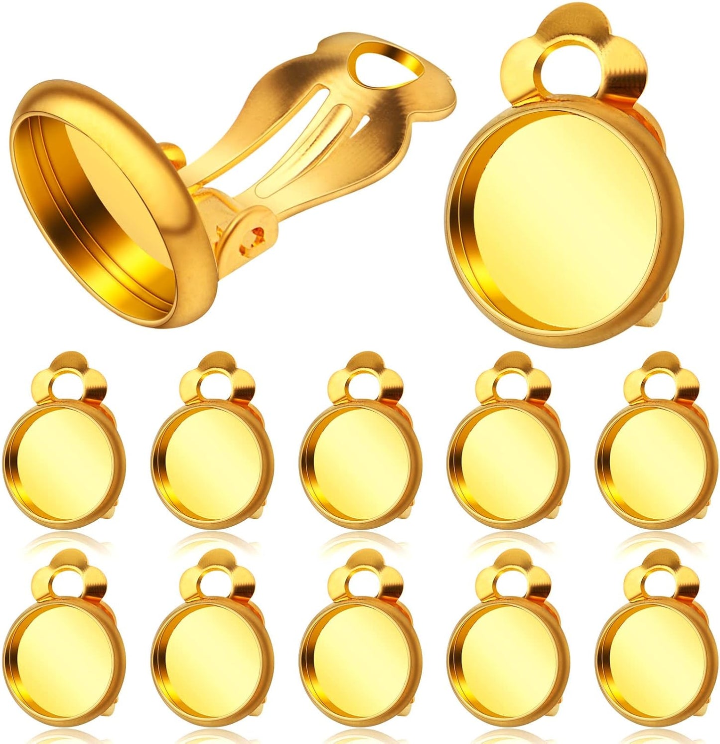 Clip-on Earring Converters, 20pcs (10 Pair) Flat Round Earring Trays 12mm Earring Cabochon Setting Converter for Non Pierced Ears Earring Making - Silver