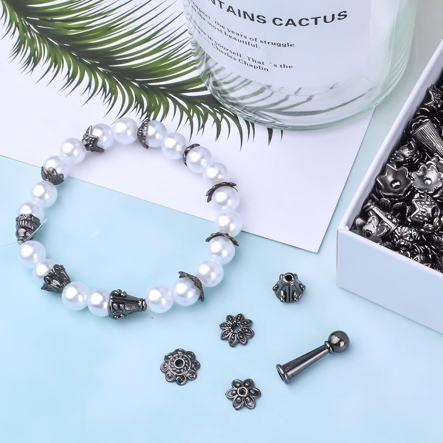 100 Gram Gun Black Flower Bead Caps Tibetan Alloy Mixed Styles Spacer Beads Caps End Caps Craft Supplies for DIY Earrings Bracelet Necklace Jewelry Making Accessories