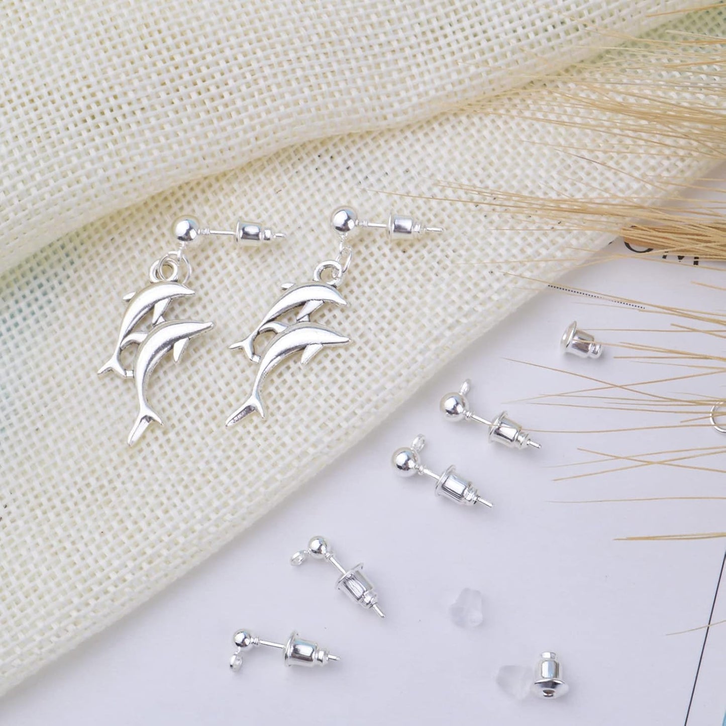 Earring Making Kit,150pcs Ball Post Earring Studs with 150pcs Metal Earring Backs,200pcs Clear Bullet Earring Backs and 200pcs Open Jump Rings,Round Ball Ear Pin with Loop for DIY Earrings Supplies