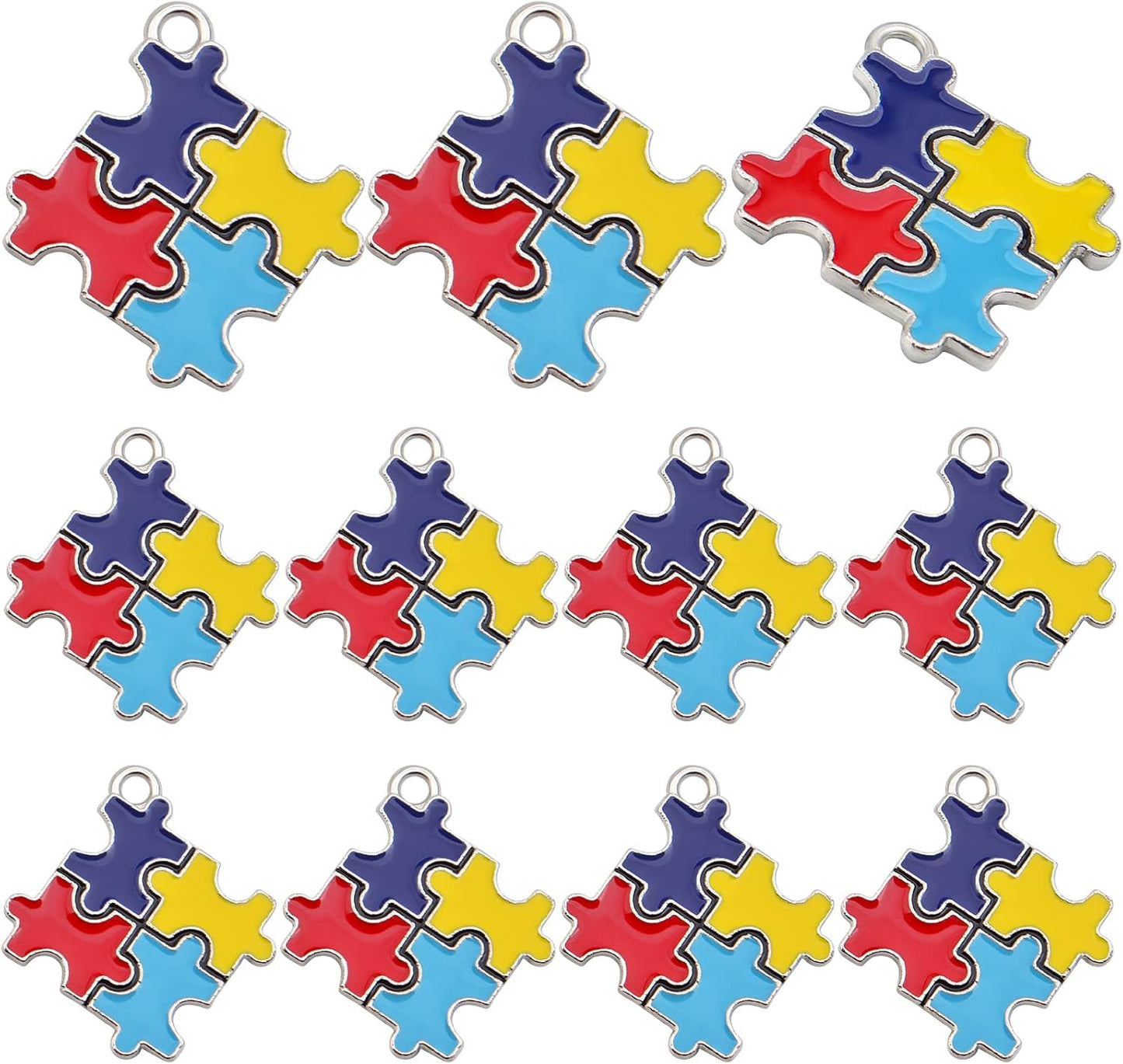 20pcs Autism Charms Pendants Ribbon Heart Round Square Cross with Puzzle Shape Charms Enamel Colorful Enamel Autistic Awareness Pendants for DIY Necklace Bracelet Earrings Jewelry Making Supplies