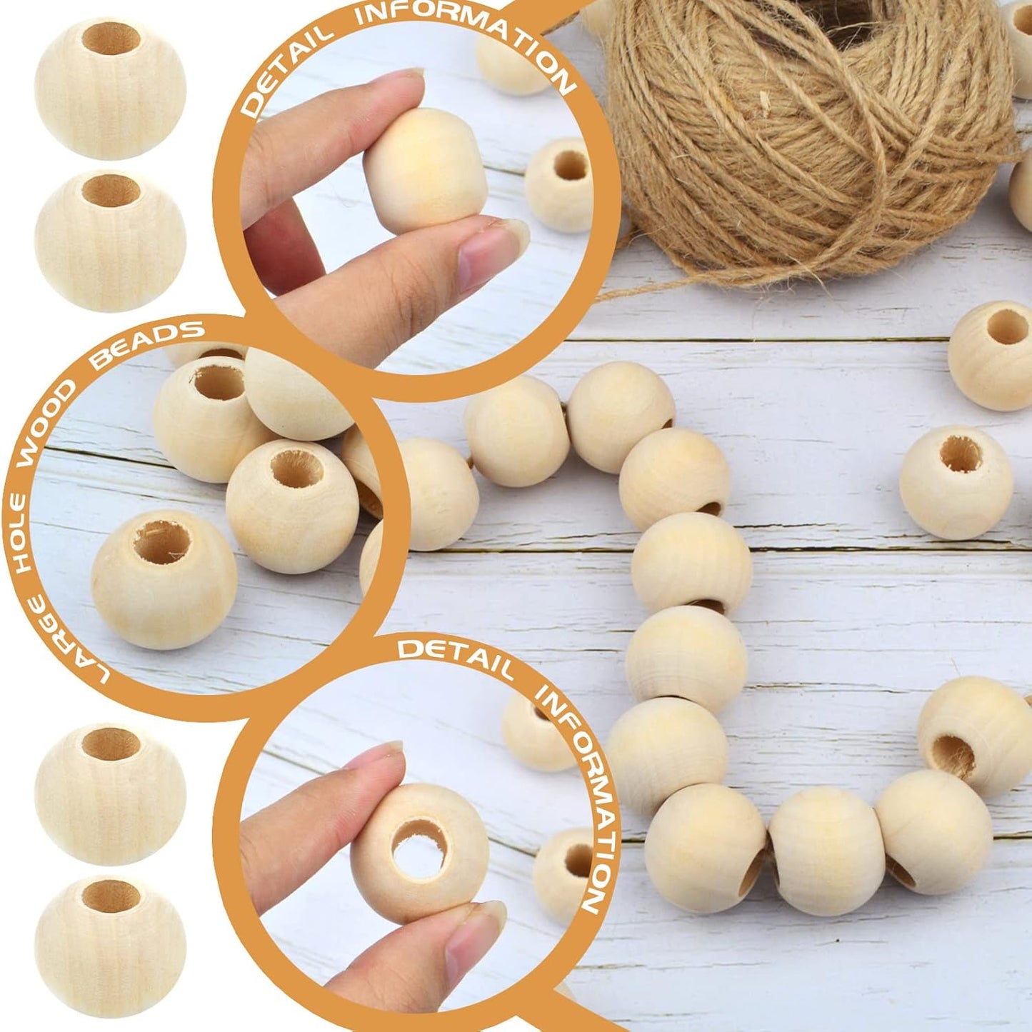 30pcs Natural Wood 25mm Round Wooden Beads, Hole: 10mm, Unfinished, Perfect for DIY Crafts, Jewelry Making, Decoration