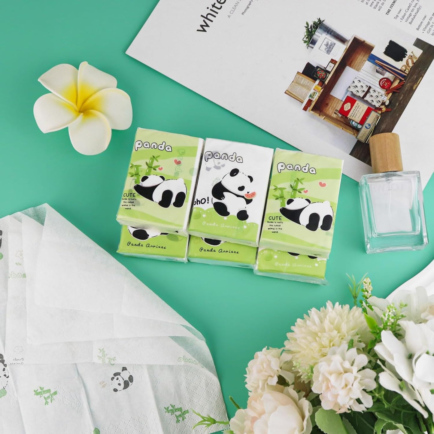 HENDEVL  Pocket Facial Tissue - Travel Size Bulk Pack, Pattern Packs, Mini Cute Disposable Handkerchief for Outing, Wedding, Party Favors - 3 Ply, 8 Sheets (27 Pack) (Panda)