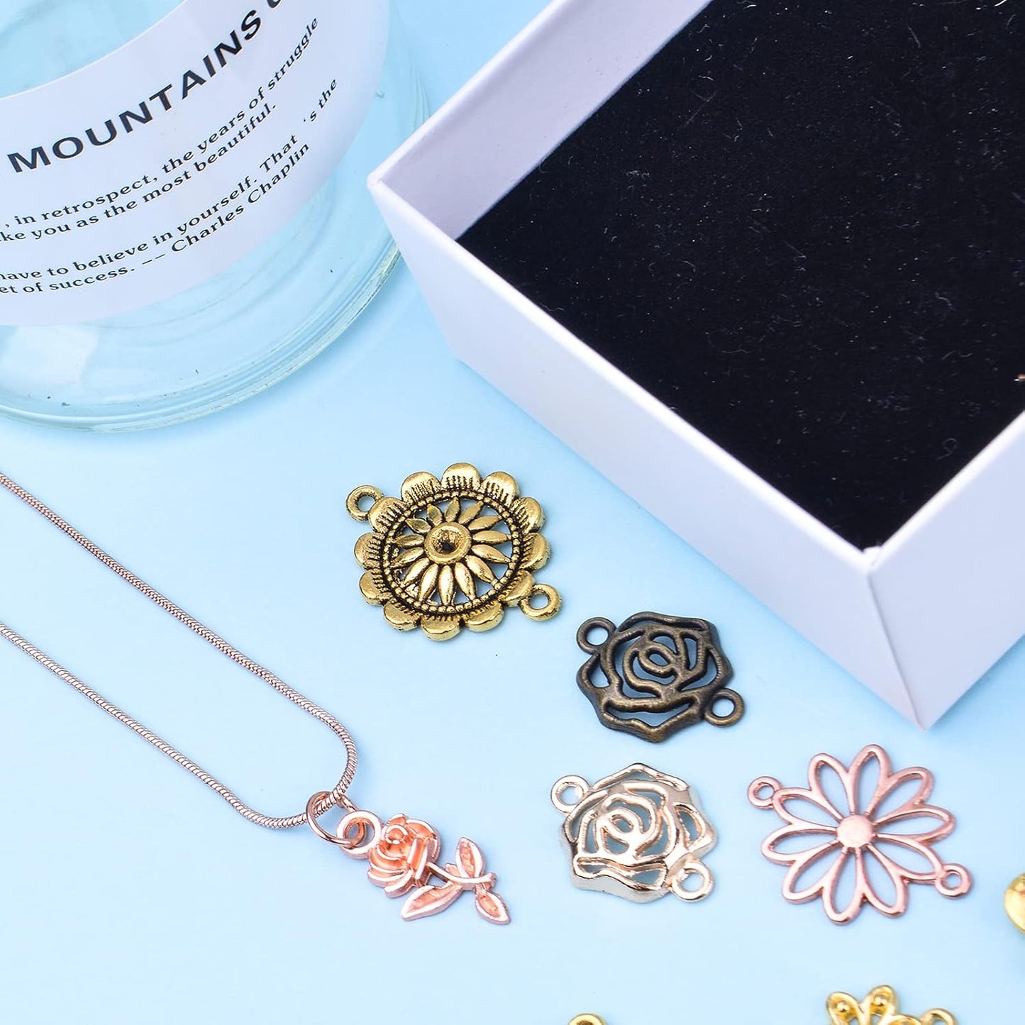 Flower Charms, 100g Craft Supplies Alloy Mixed Style Rose Life Flower Connector Links Charms Pendant Beads Charm for Jewelry Making Crafting Findings Accessory