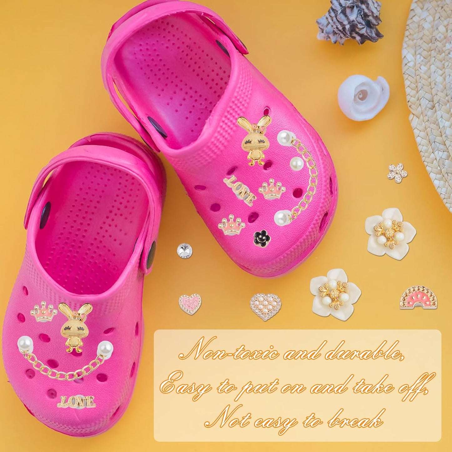 1 Set Mixed Bling Shoe Charms Flower Pearls Rabbit Buckle Shoes Decoration Accessories for Women and 1 Pair of Shoe Chains for Clogs Sandals Slippers Bags Belts Christmas Gifts