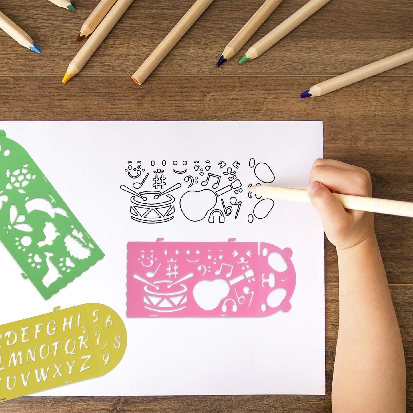Drawing Stencil Set, 4pcs Plastic Painting Stencils Number Letter Drawing Scale Template Educational