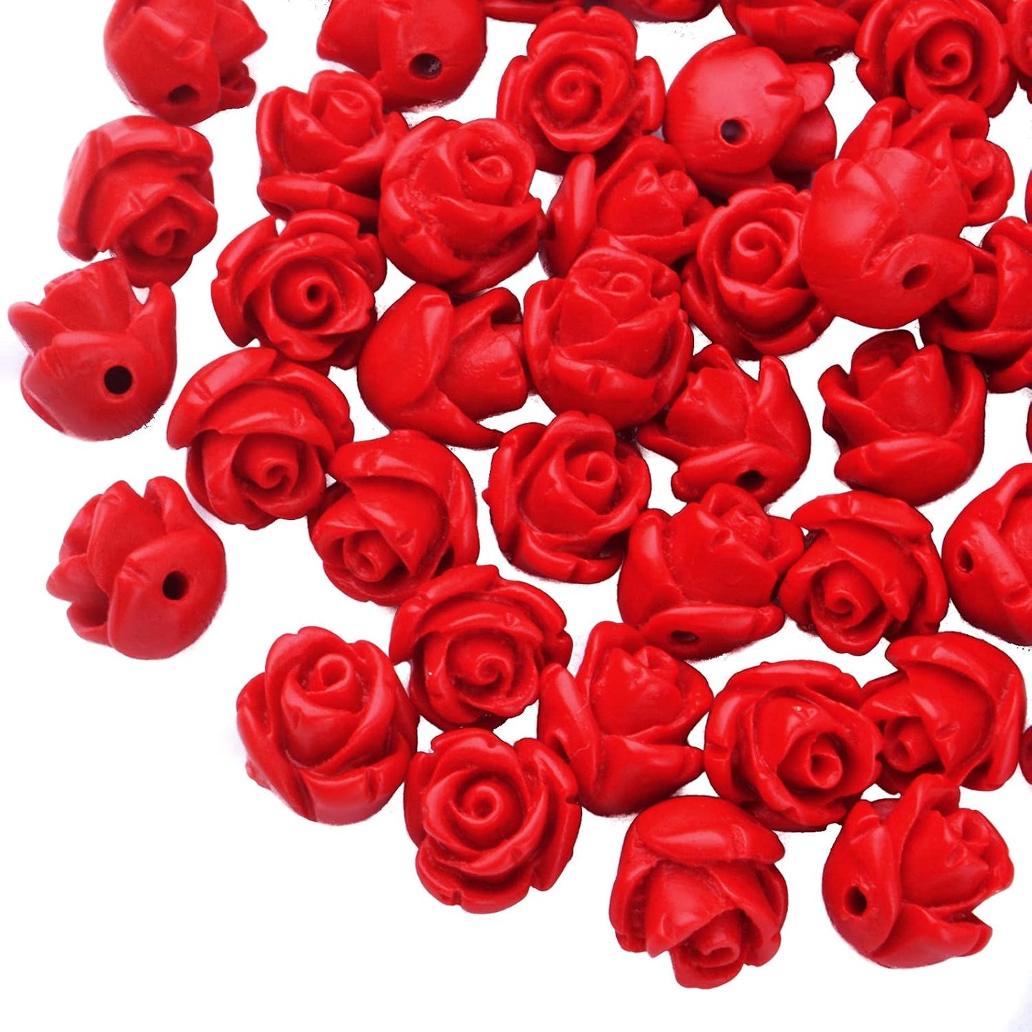 50pcs Cinnabar Carved Rose Beads Rose Flower Loose Beads for DIY Earrings Necklace Bracelet Jewelry Making Supplies Wedding Party Anniversary Favor Gifts, 10 mm x 8 mm, Hole: 1.5 mm