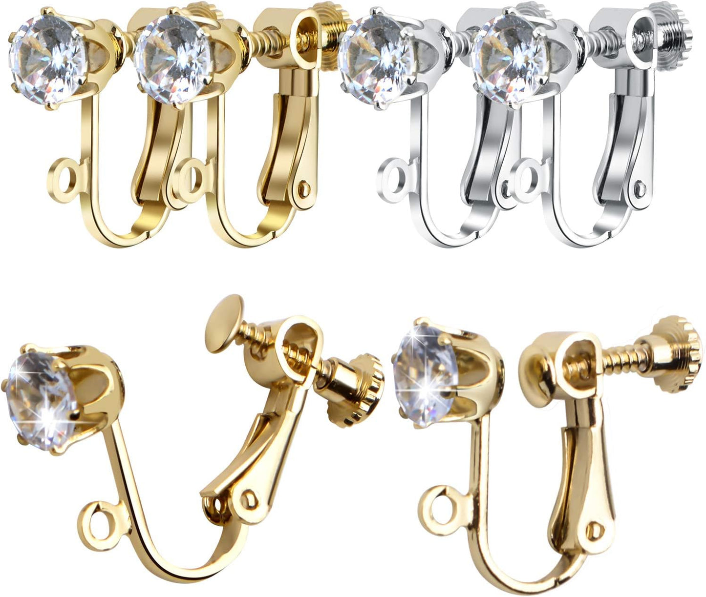 12pcs Clip on Earrings Converters Non-Pierced Crystal Earring Clips with Adjustable Screw for Jewelry Making,Gold and Silver