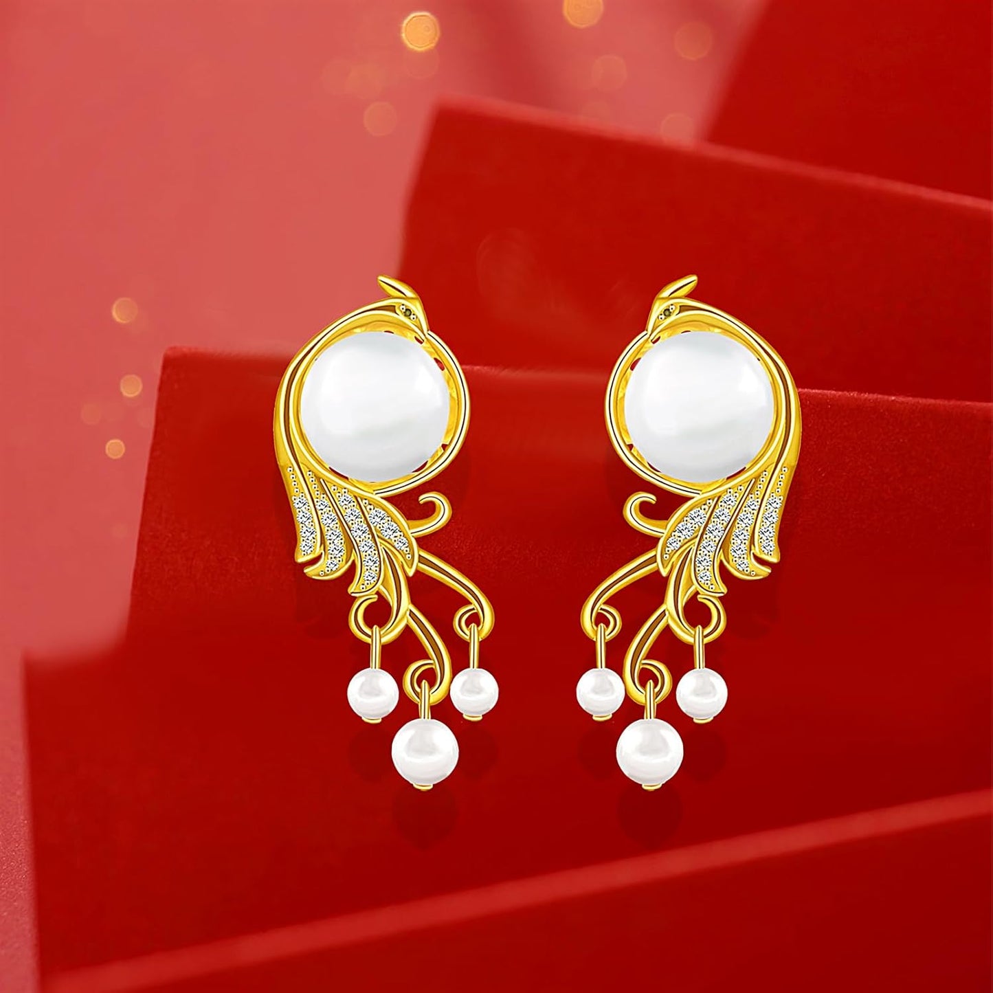 Phoenix Pearl Stud Earrings,Sterling Silver Animal Dangle Earrings Jewelry Birthday Christmas Phoenix Gifts for Women