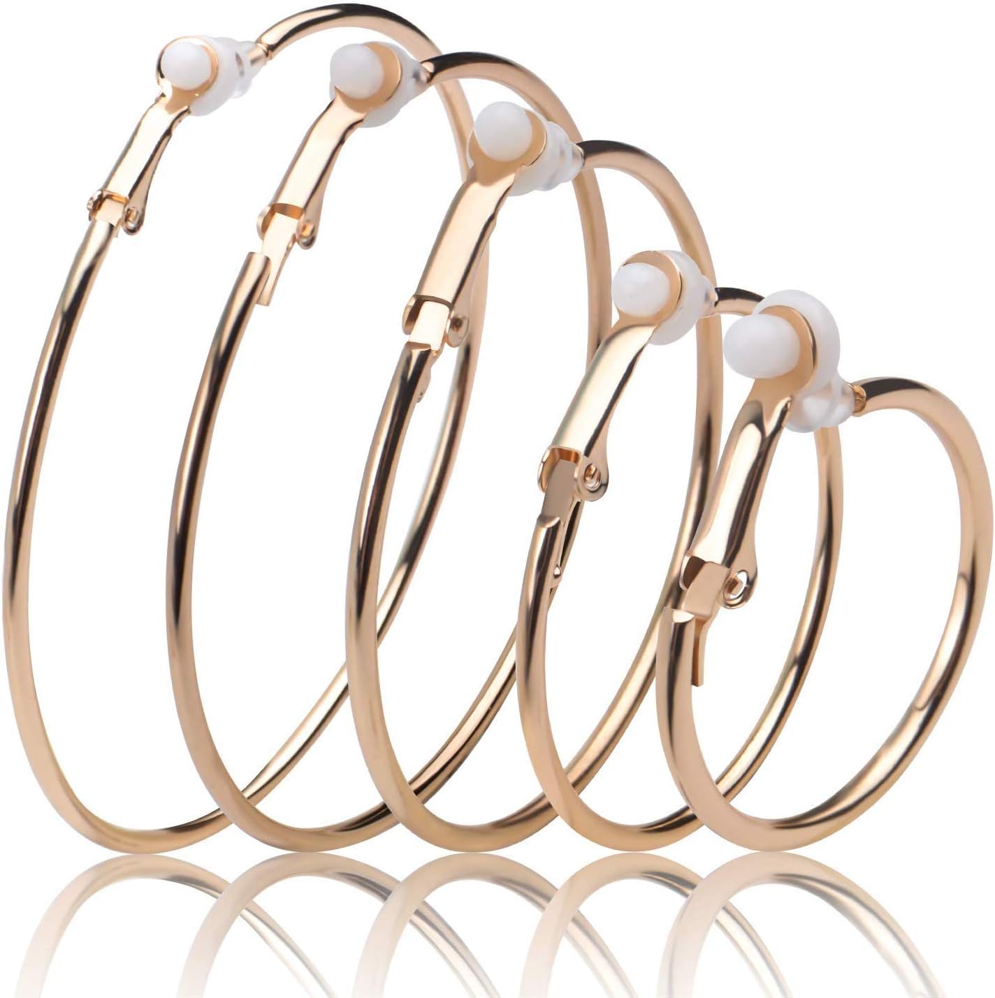 5 Pairs Gold Clip on Earrings Hoop Non Piercing Women Clip Earrings for Women, 5 Sizes