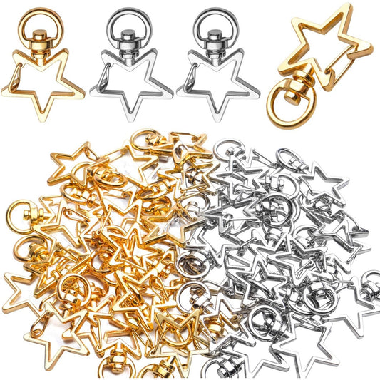 Swivel Clasps Clips,40pcs Metal Swivel Lobster Claw Clasp Star Shape Snap Hook Clip Small DIY Accessories for Crafting Keyrings Bags Jewellery-Gold,Silver