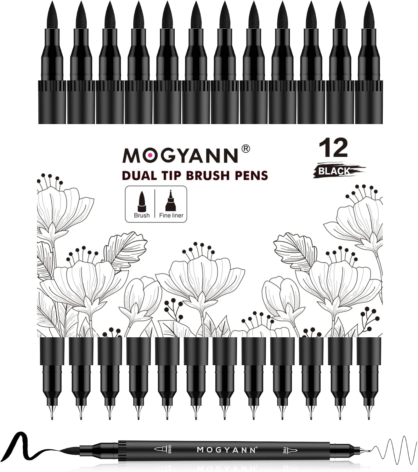 HENDEVL  Drawing Pens, 12 Pack Dual Brush Pens Black Markers for Art Drawing Sketching