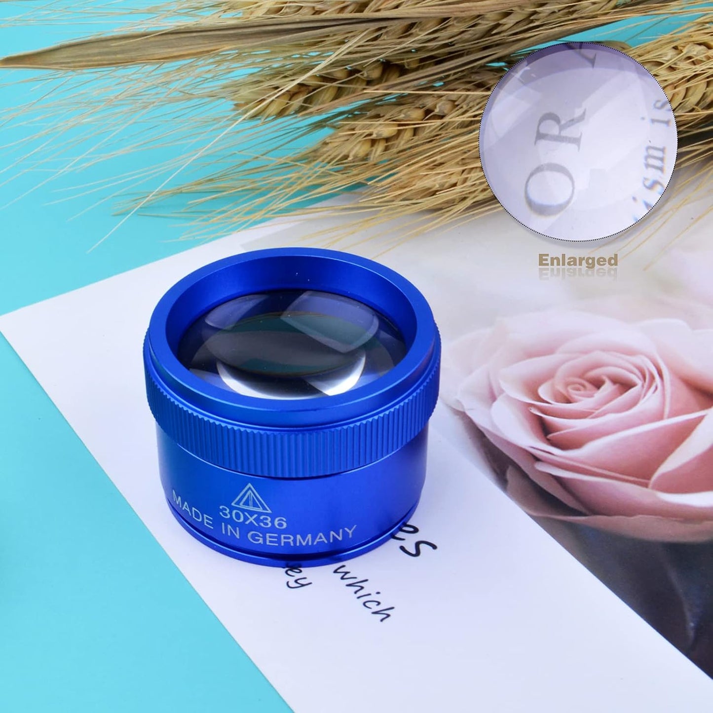 30X Loupes Magnifier Glass, Portable Pocket Electronics Magnifying High Magnification Jewellers Loupes Inspection Tool for Reading Jewelries Coins Stamps Watch Collections, Blue, 43mm29mm