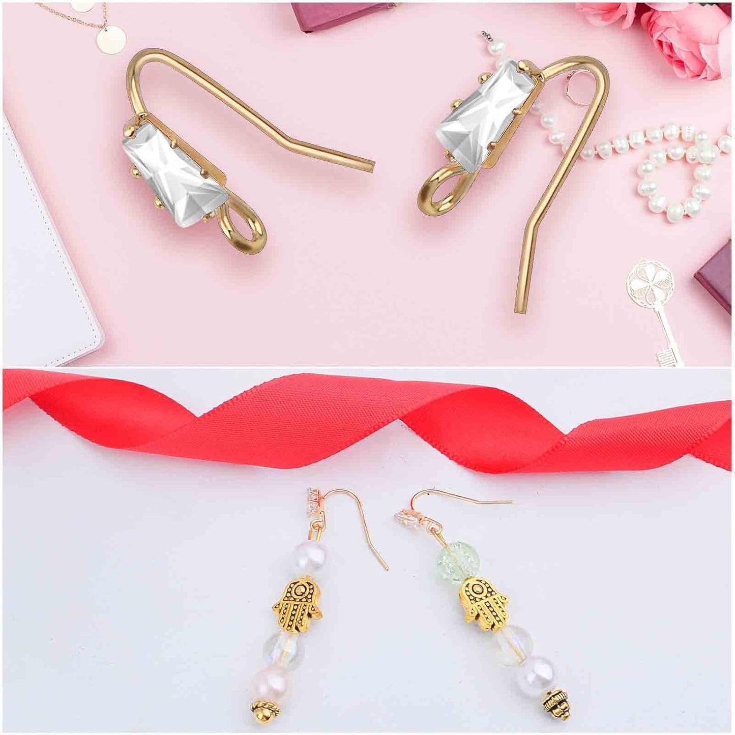 16pcs French Earring Hooks Ear Wire Hooks Hypo-allergenic Earring with Rhinestone Jewelry Earring Hook and A Box for Jewelry Making and DIY Earring Making