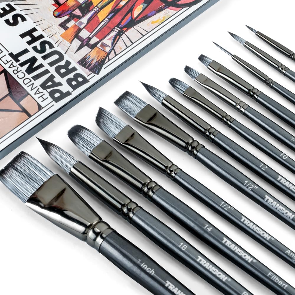 HENDEVL  Artist Paint Brush Set of 12 for Watercolor Acrylic Gouache Oil and Tempera Painting
