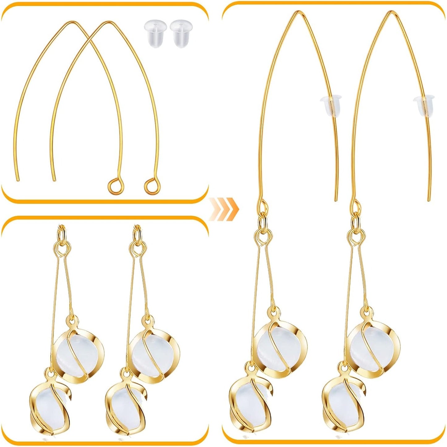 40pcs Stainless Steel Ear Wire V-Shaped Earring Hooks Hypoallergenic Earring Hooks Components and 40pcs Clear Ear Backs for DIY Dangle Earrings Jewelry Making, Silver