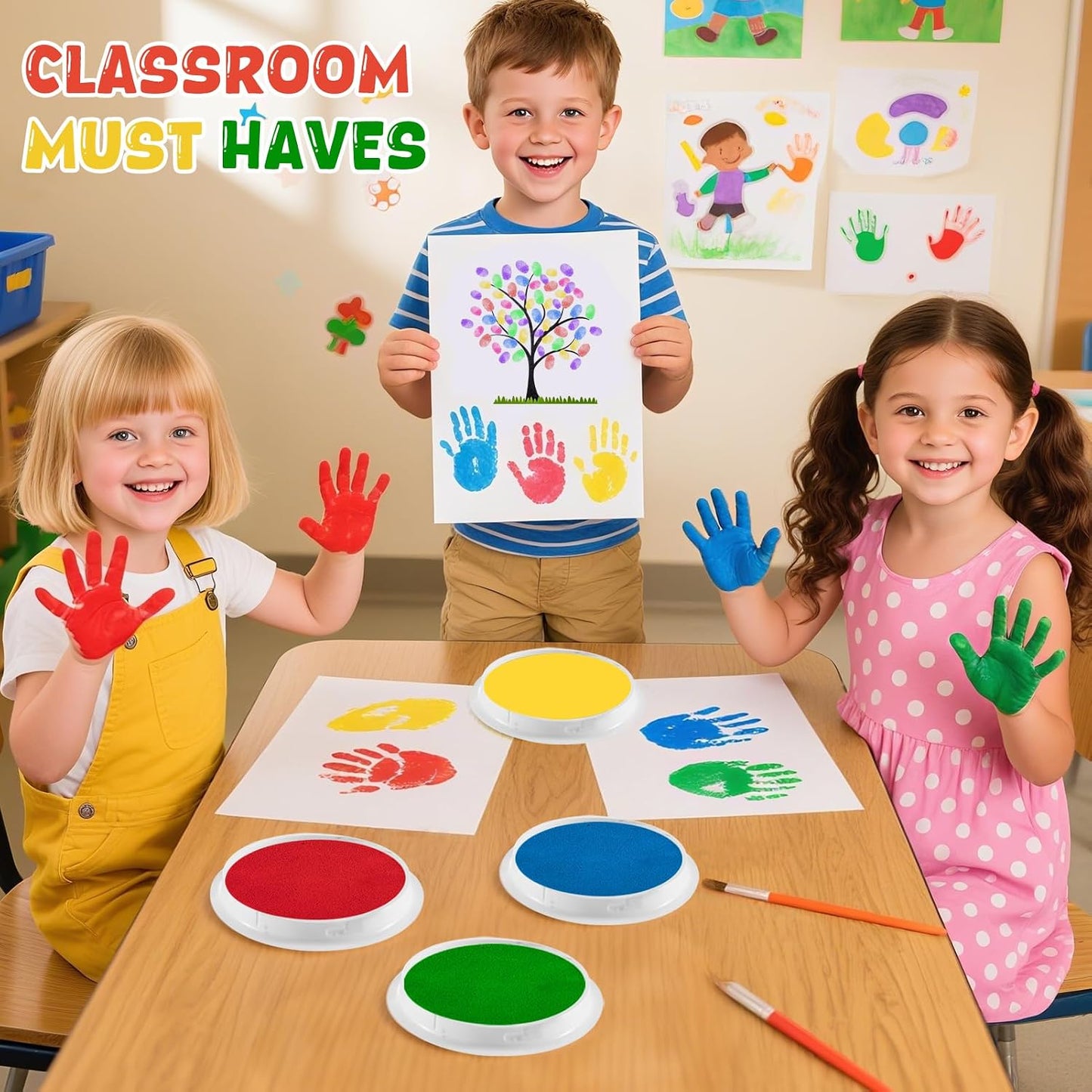 HENDEVL  7" Large Ink Pads for Kids - Handprint Footprint Size Rainbow Stamps Pad, Safe & Washable Ink Pad for Fingerprint Painting Card Making Stamp Crafting Paper Wood Fabric Scrapbook Kids Birthday Gifts